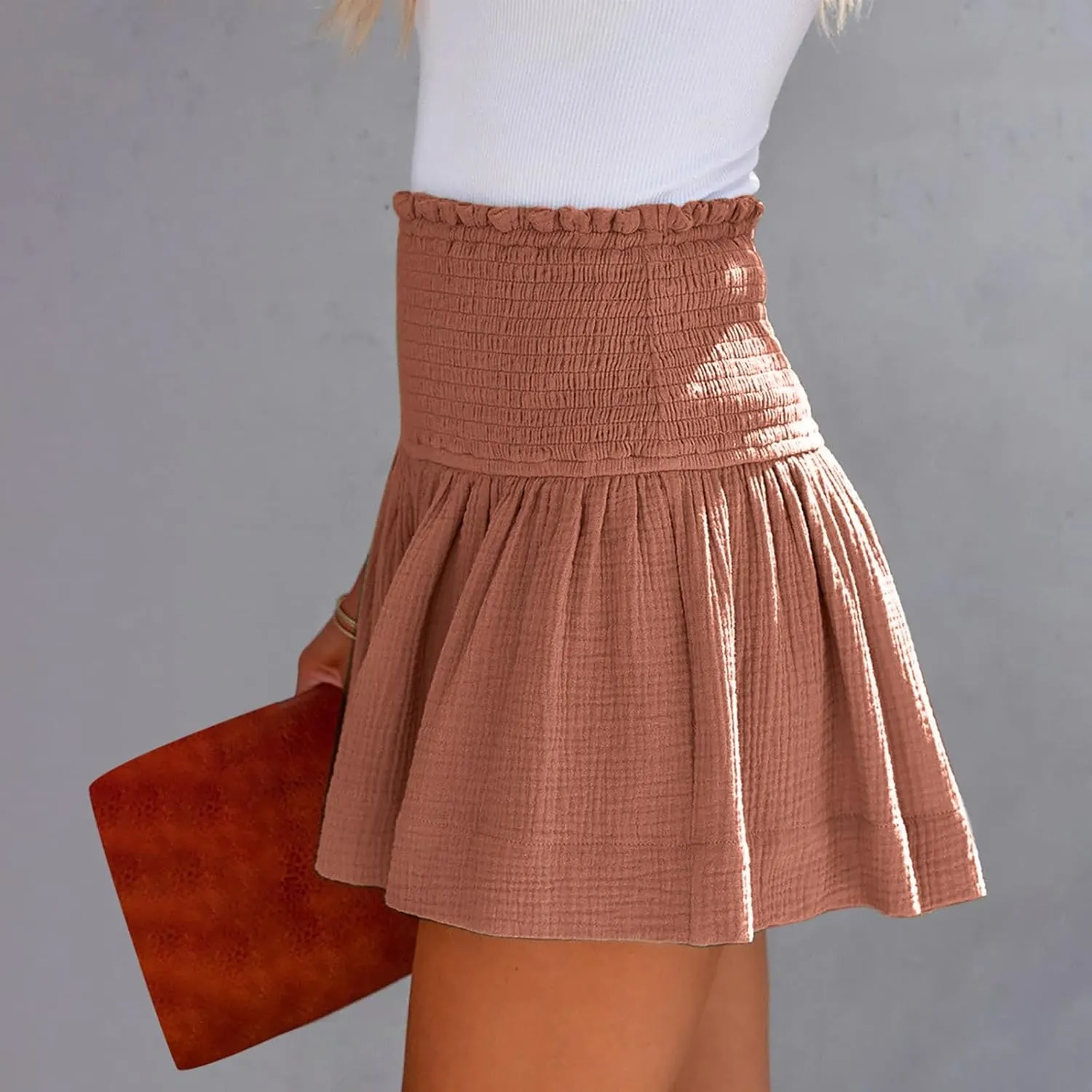 Linen Shorts for Women Summer Flowy Beach Shorts Smocked High Waisted Wide Leg Lightweight Athletic Gym Running Pants