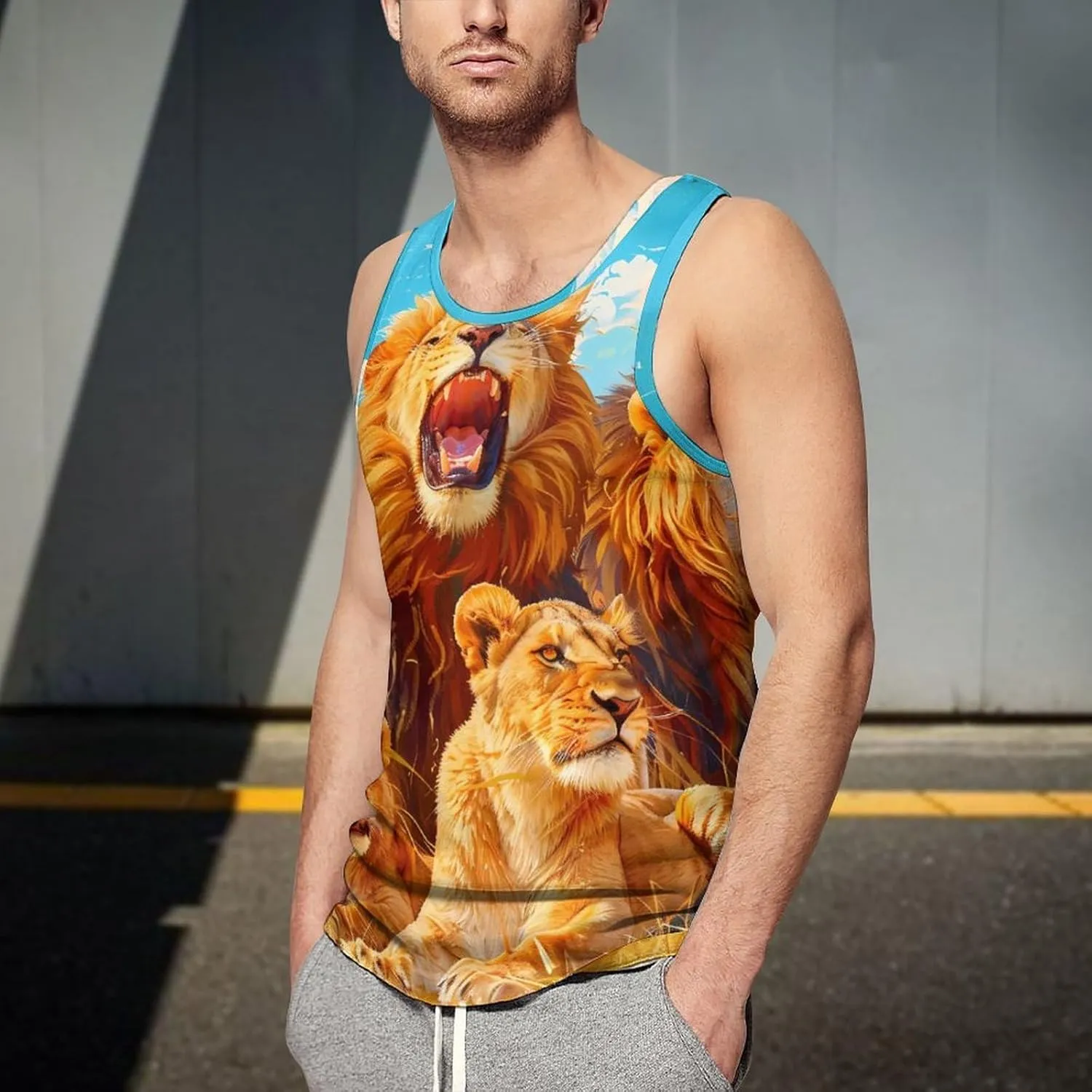 Lion Family Mens Tank Top Undershirt Sleeveless Gym Vest Workout T-Shirts