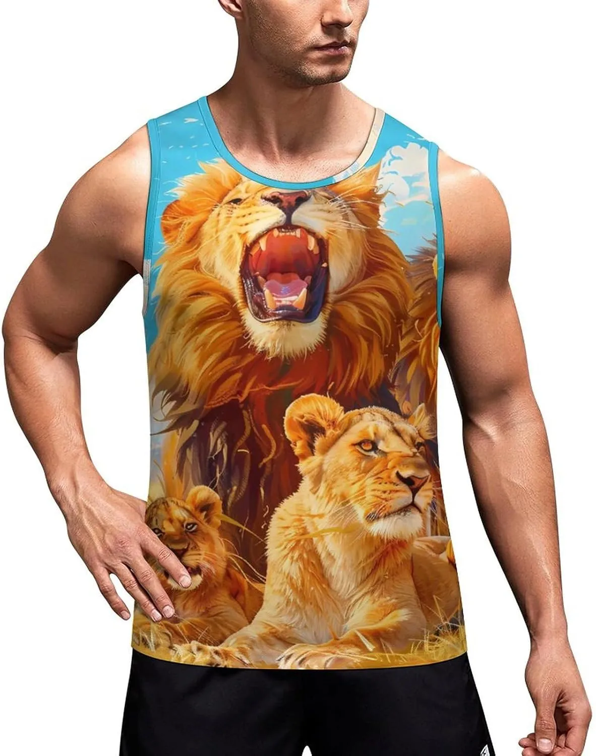 Lion Family Mens Tank Top Undershirt Sleeveless Gym Vest Workout T-Shirts