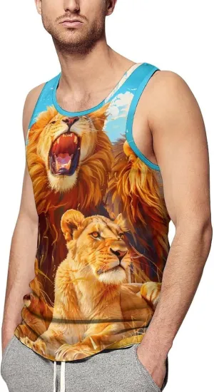 Lion Family Mens Tank Top Undershirt Sleeveless Gym Vest Workout T-Shirts