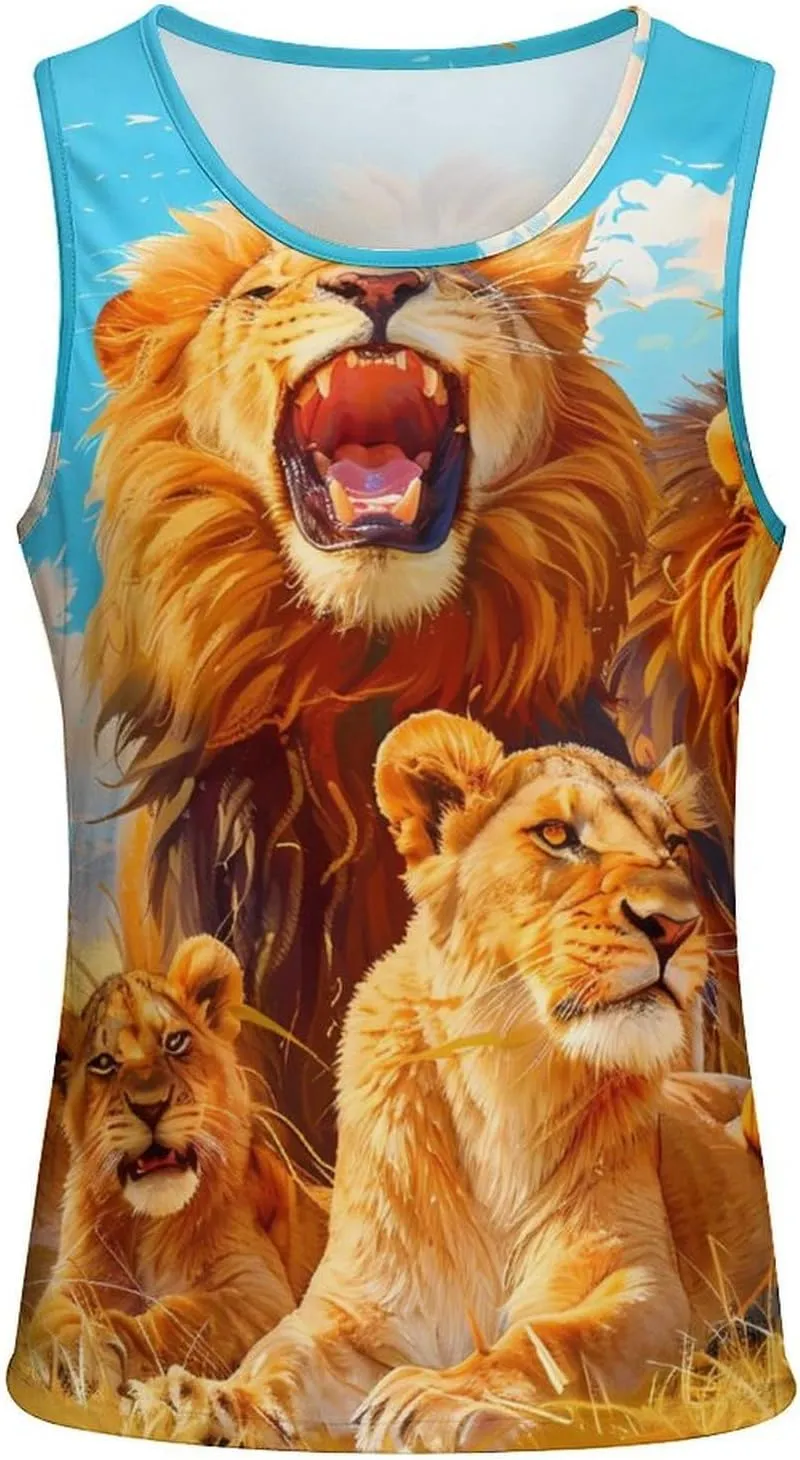 Lion Family Mens Tank Top Undershirt Sleeveless Gym Vest Workout T-Shirts