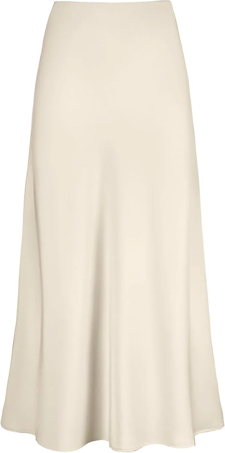 LYANER Women's Satin Silk High Waist Pleated Flared Bodycon Maxi Skirt