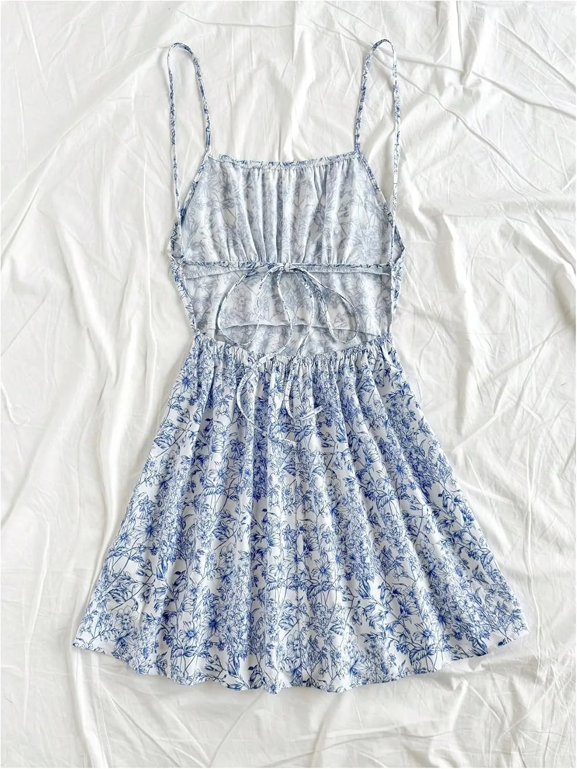 MakeMeChic Women's Ditsy Floral A Line Cami Dress Spaghetti Strap Summer Mini Dresses