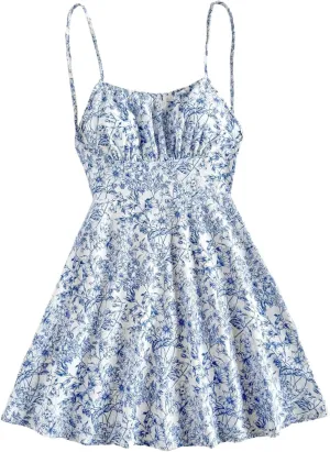 MakeMeChic Women's Ditsy Floral A Line Cami Dress Spaghetti Strap Summer Mini Dresses