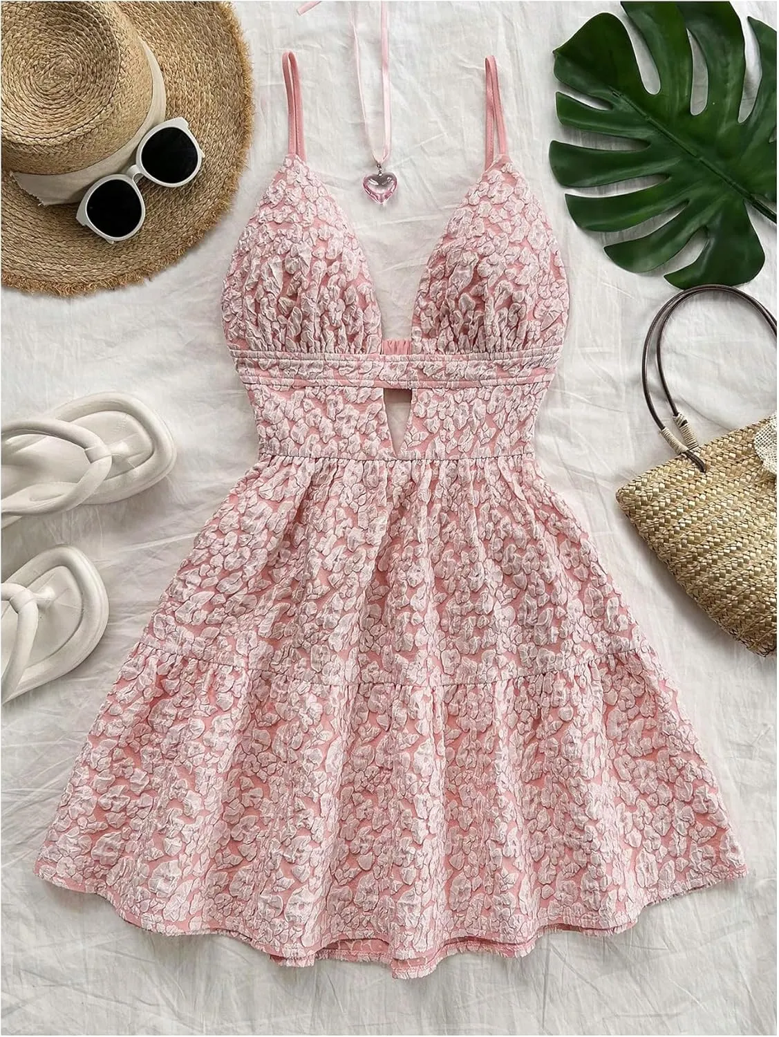 MakeMeChic Women's Sleeveless Cami Dress Backless Tiered Ruffle A Line Going Out Mini Dresses Sundress