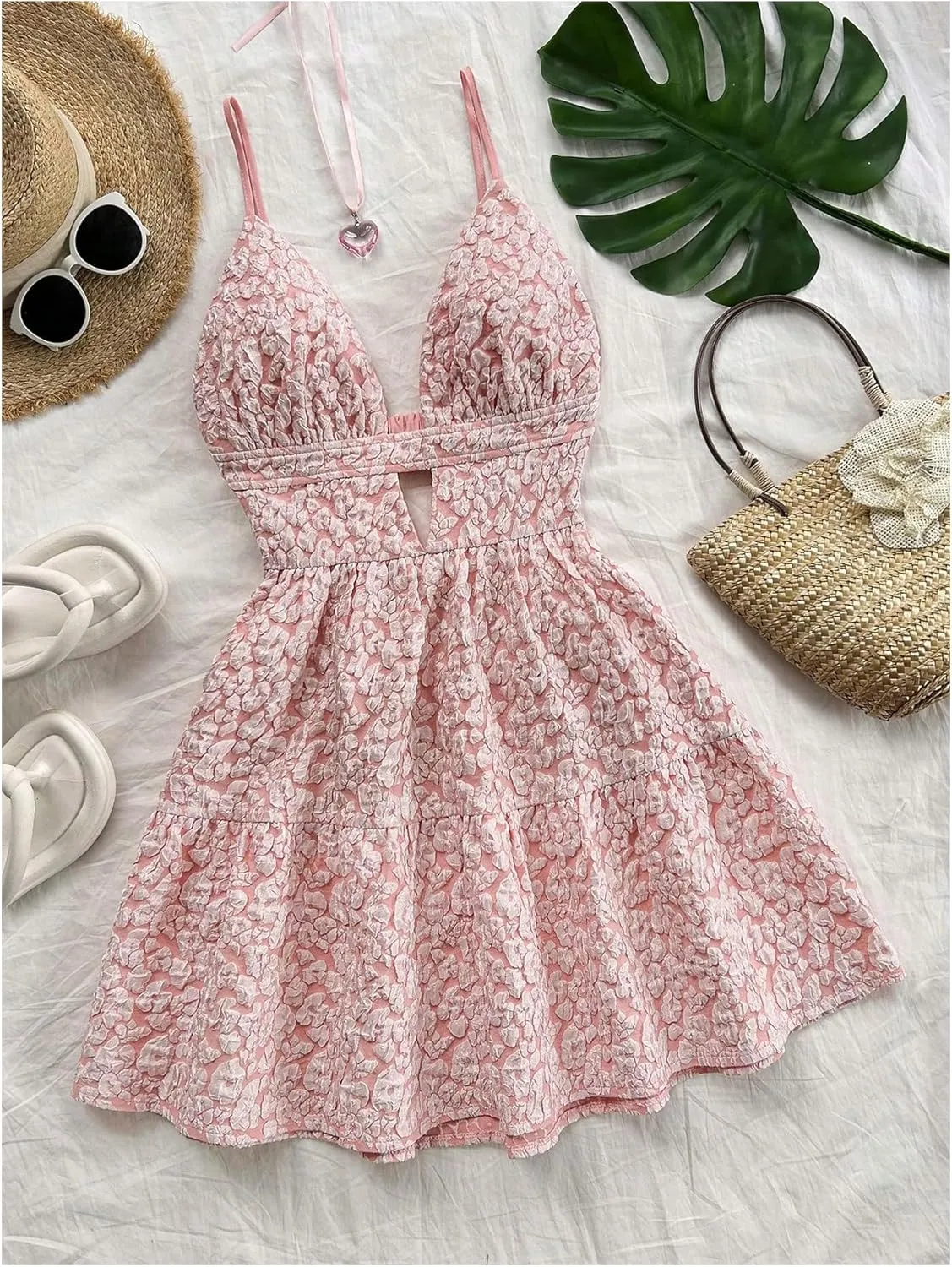 MakeMeChic Women's Sleeveless Cami Dress Backless Tiered Ruffle A Line Going Out Mini Dresses Sundress