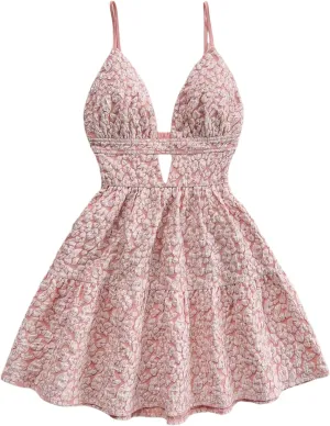 MakeMeChic Women's Sleeveless Cami Dress Backless Tiered Ruffle A Line Going Out Mini Dresses Sundress