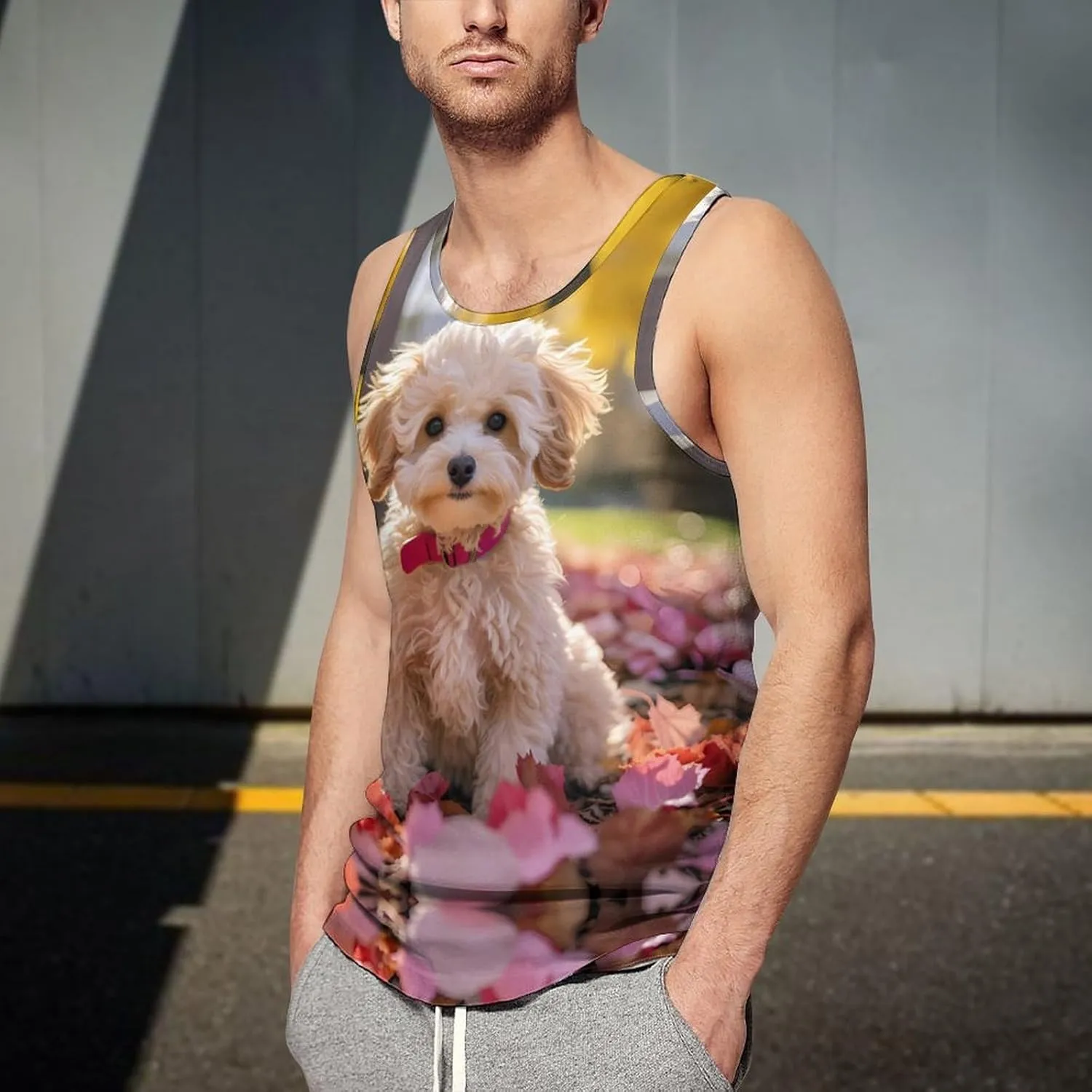 Maltipoo Dog Mens Tank Top Undershirt Sleeveless Gym Vest Workout T-Shirts