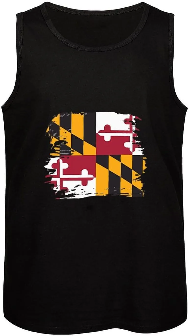 Maryland State MD Flag Mens Tank Top Cotton Undershirt Crewneck Sleeveless Shirt for Summer
