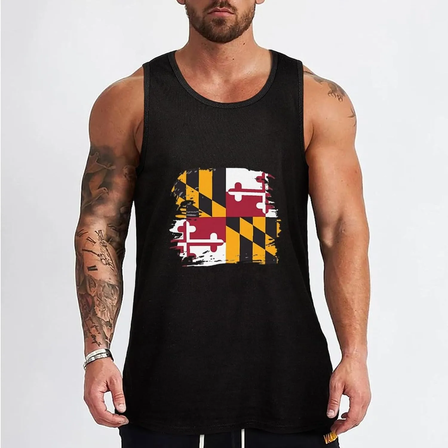 Maryland State MD Flag Mens Tank Top Cotton Undershirt Crewneck Sleeveless Shirt for Summer