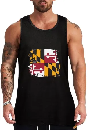 Maryland State MD Flag Mens Tank Top Cotton Undershirt Crewneck Sleeveless Shirt for Summer