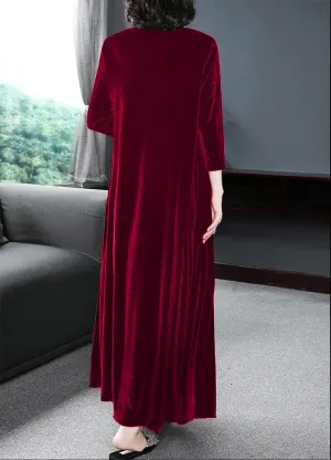 Melliflo Velvet Dress for Women Casual Crewneck Shirt Dresses Elegant Cocktail Long Sleeve Maxi Dress with Pocket