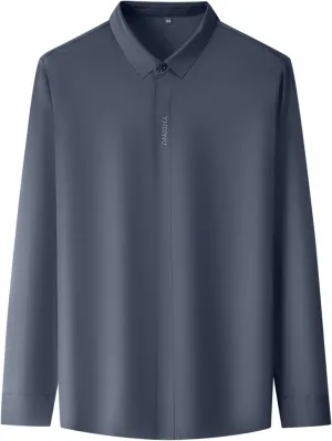 Mens Button Down Shirts Long Sleeve Stretch BlousesTop Solid Color Casual Undershirts Sofy Comfy Activewear Shirts