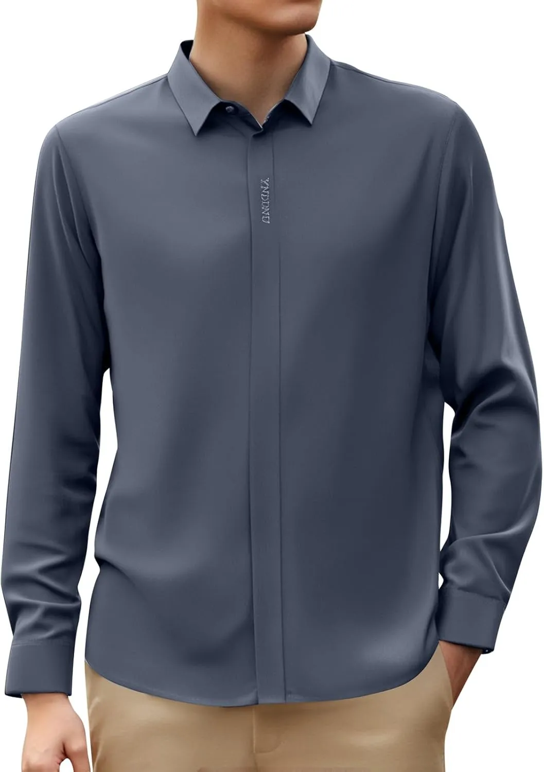 Mens Button Down Shirts Long Sleeve Stretch BlousesTop Solid Color Casual Undershirts Sofy Comfy Activewear Shirts
