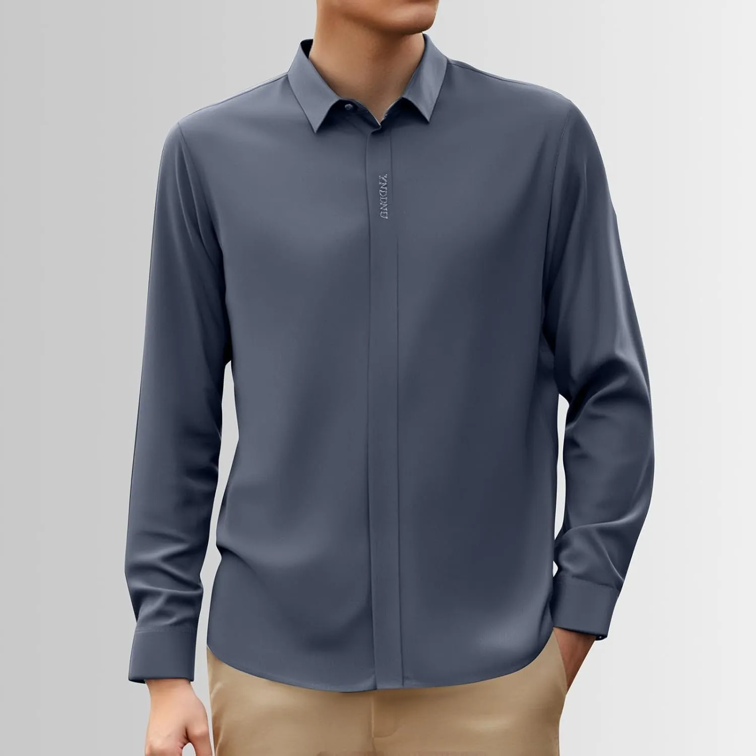Mens Button Down Shirts Long Sleeve Stretch BlousesTop Solid Color Casual Undershirts Sofy Comfy Activewear Shirts