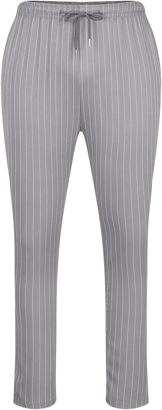 Mens Chinos Skinny Pants Solid Striped Flat Front Pants Slim Fit Stretch Casual Trousers Golf Business Dress Pants