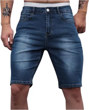 Men's Denim Shorts Casual Straight Leg Stretch Ripped Short Jeans Slim Fit Summer Casual Washed Shorts Jorts