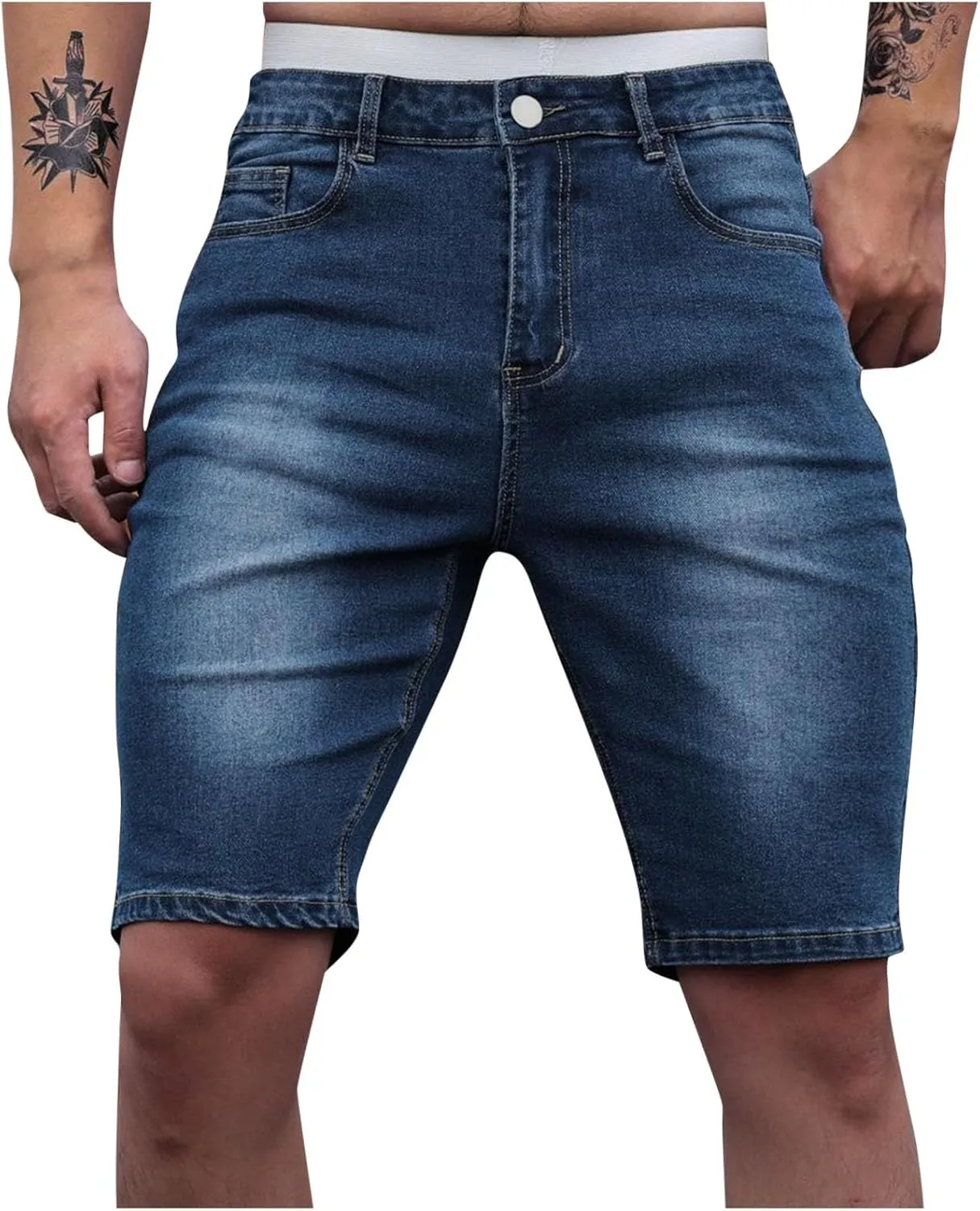 Men's Denim Shorts Casual Straight Leg Stretch Ripped Short Jeans Slim Fit Summer Casual Washed Shorts Jorts