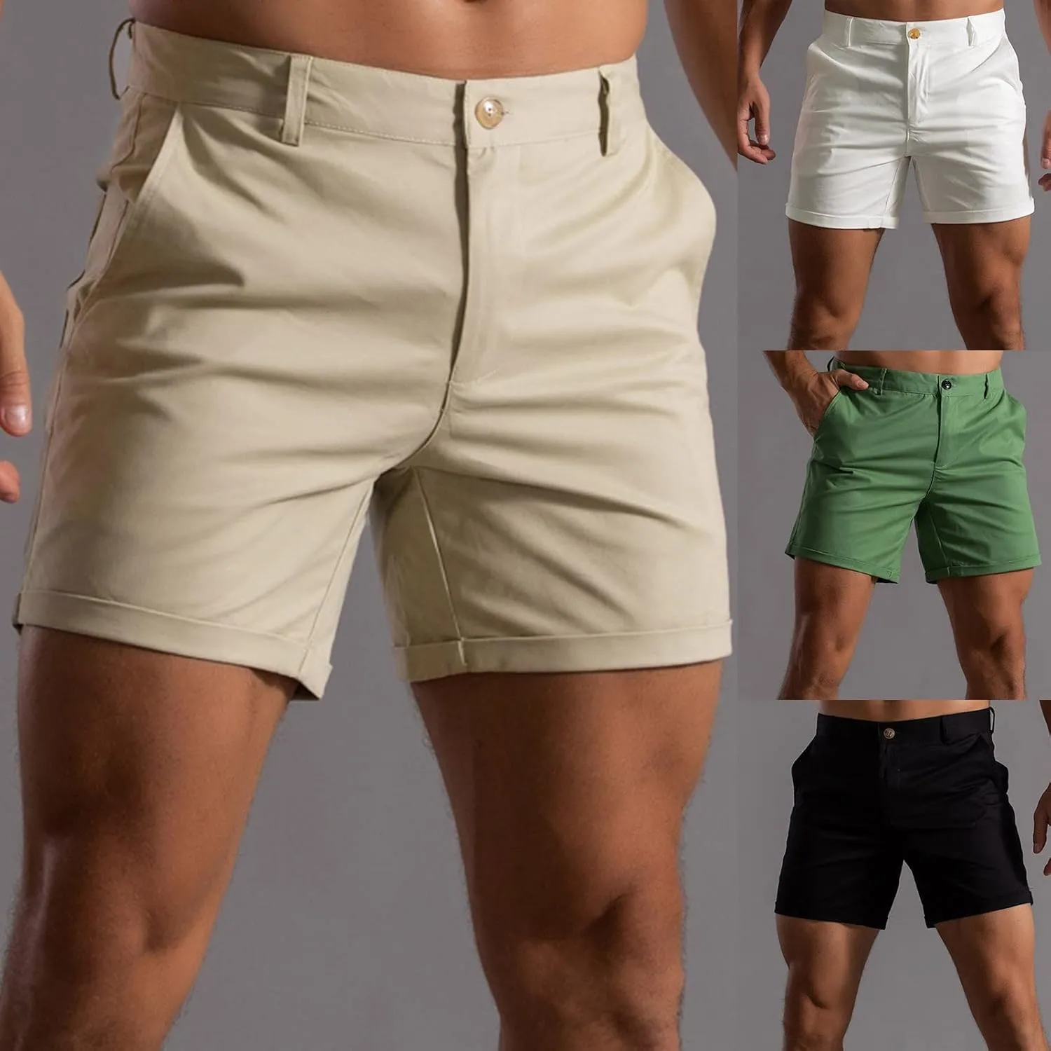 Men's Fashion Cargo Shorts Below Knee Length 3/4 Capri Pants Drawstring Pockets Elastic Waist Gym Shorts