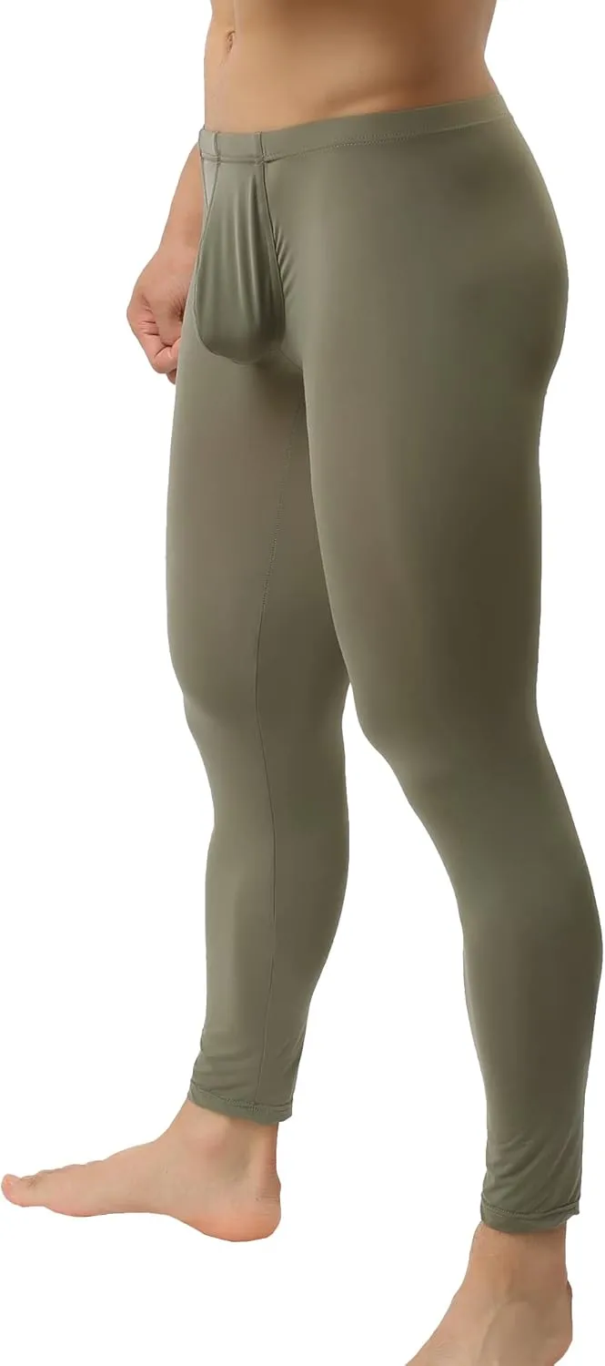 Mens Ice Silk Underwear Pants Low Rise Long John Leggings Base Layer Sports Bottom