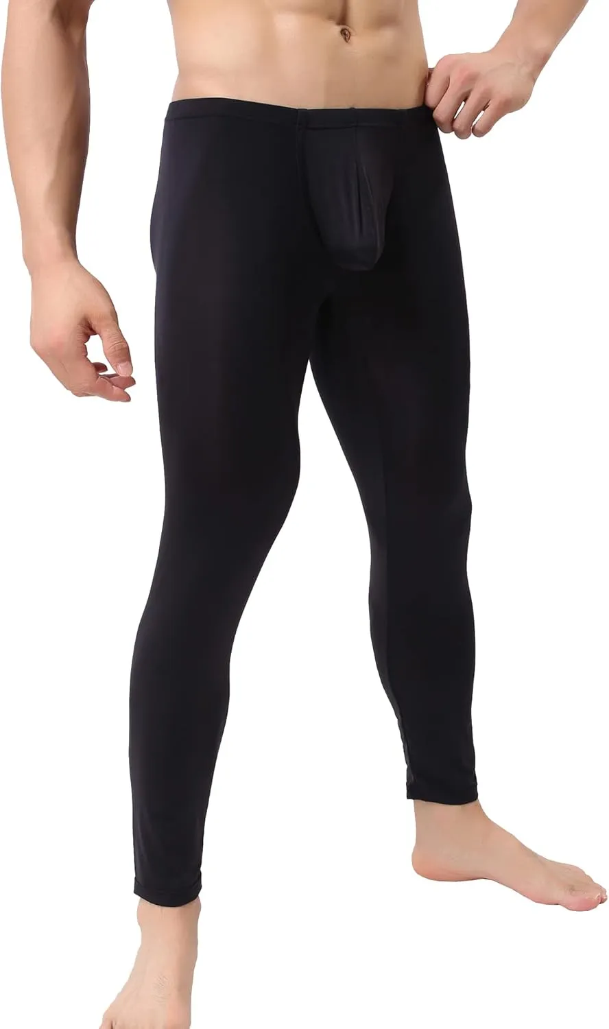 Mens Ice Silk Underwear Pants Low Rise Long John Leggings Base Layer Sports Bottom