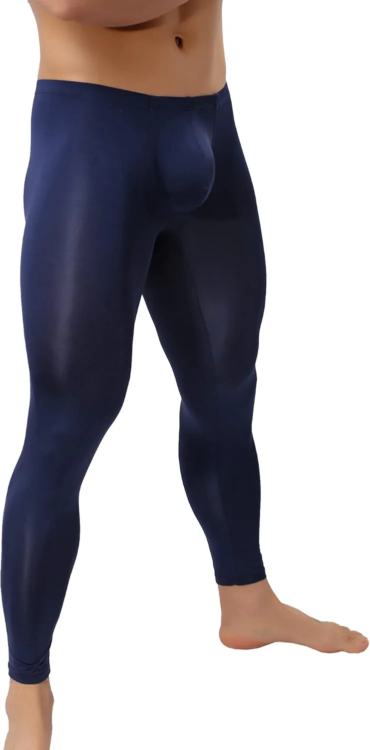 Mens Ice Silk Underwear Pants Low Rise Long John Leggings Base Layer Sports Bottom