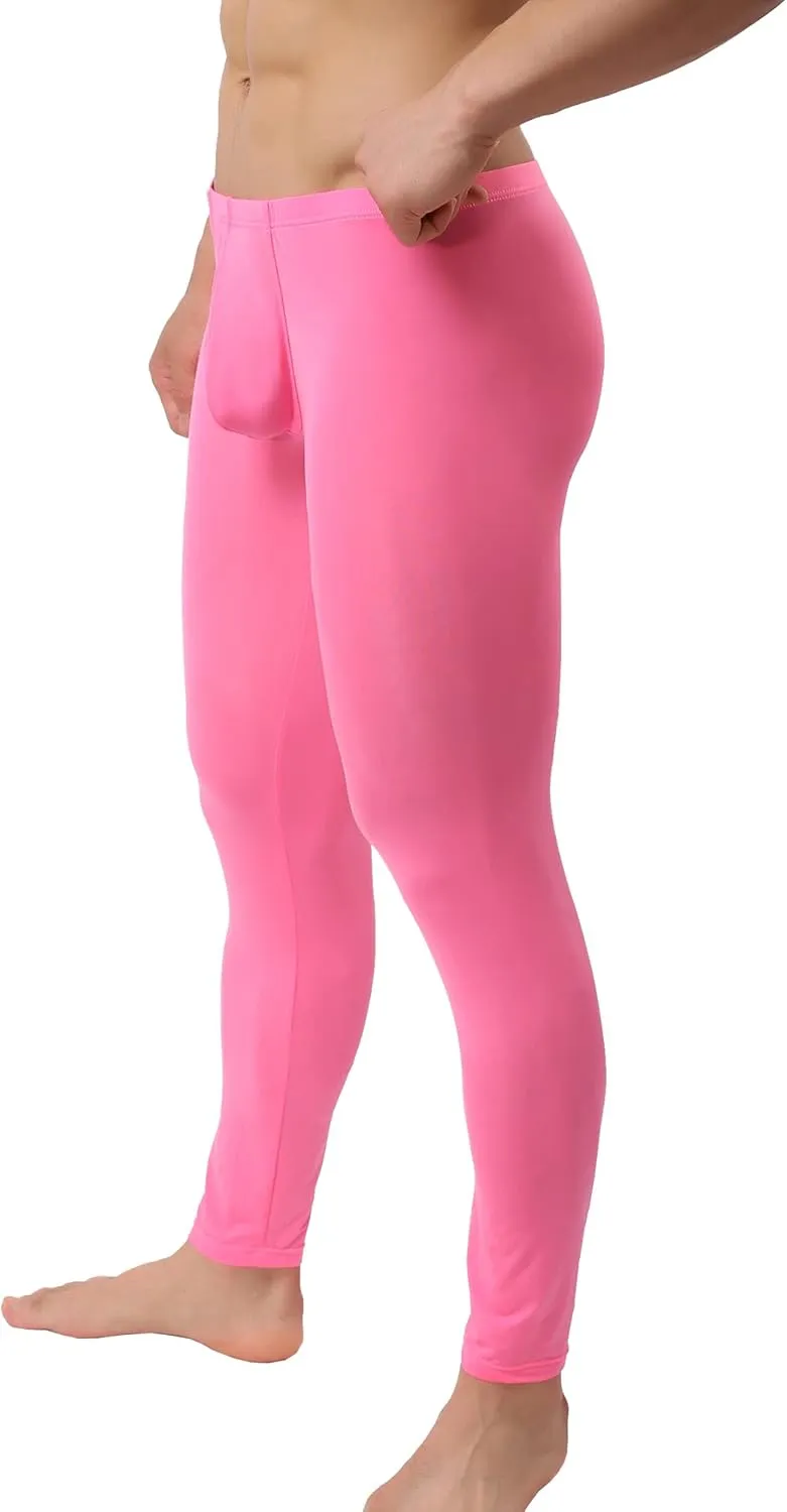Mens Ice Silk Underwear Pants Low Rise Long John Leggings Base Layer Sports Bottom