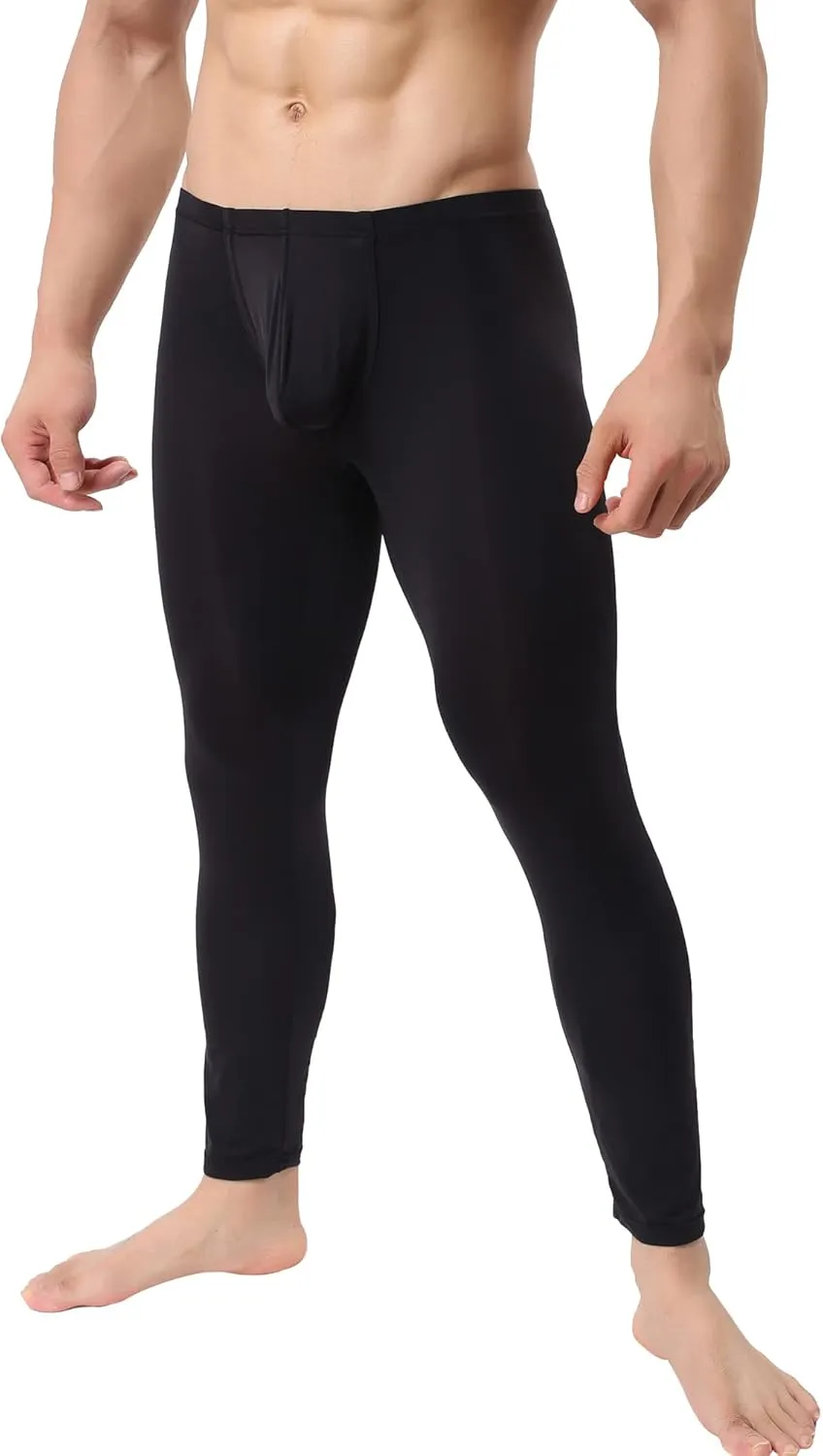 Mens Ice Silk Underwear Pants Low Rise Long John Leggings Base Layer Sports Bottom