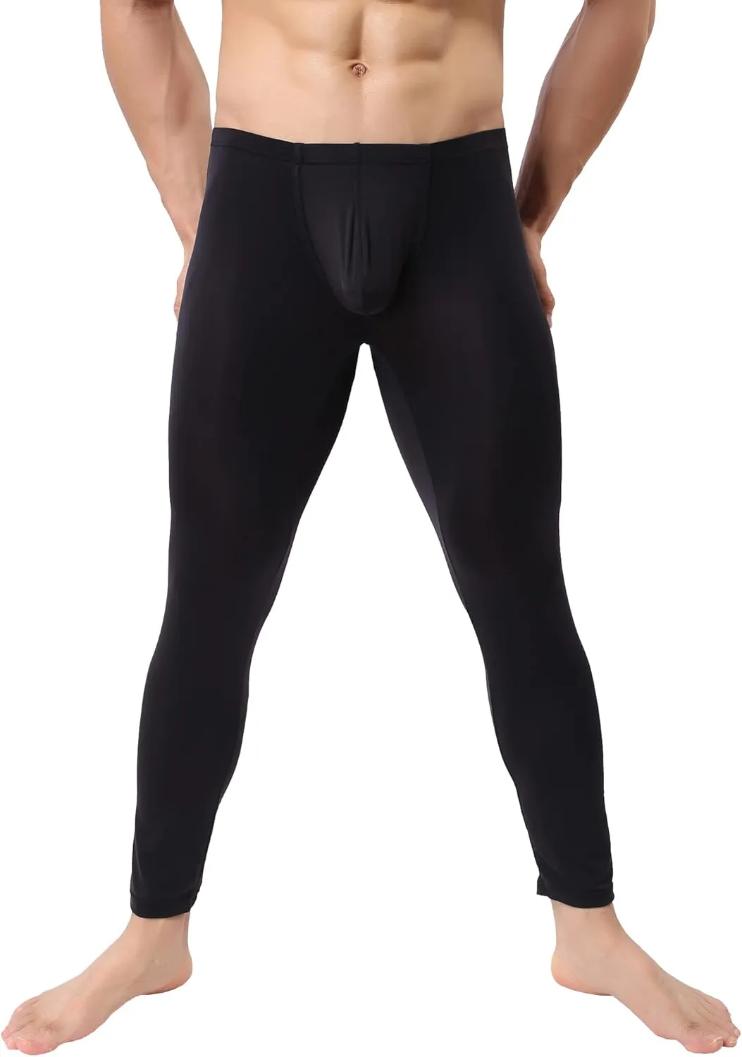 Mens Ice Silk Underwear Pants Low Rise Long John Leggings Base Layer Sports Bottom