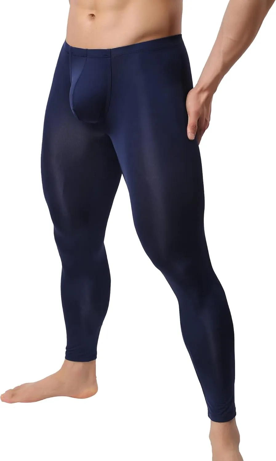 Mens Ice Silk Underwear Pants Low Rise Long John Leggings Base Layer Sports Bottom