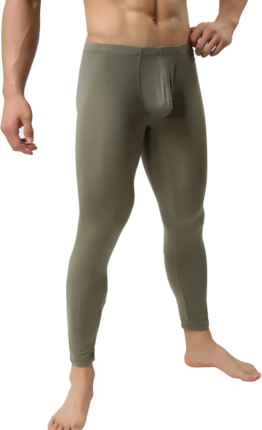 Mens Ice Silk Underwear Pants Low Rise Long John Leggings Base Layer Sports Bottom