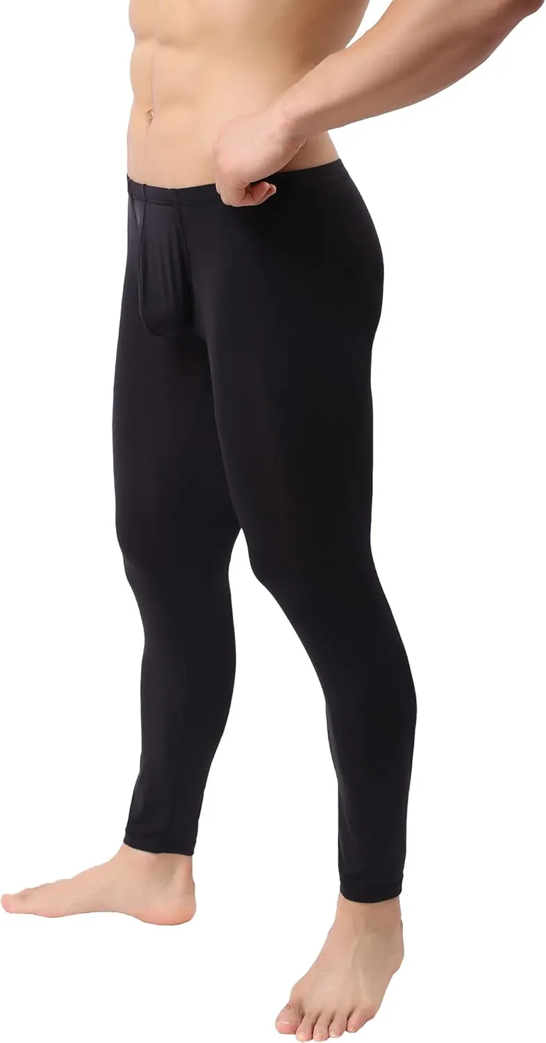 Mens Ice Silk Underwear Pants Low Rise Long John Leggings Base Layer Sports Bottom