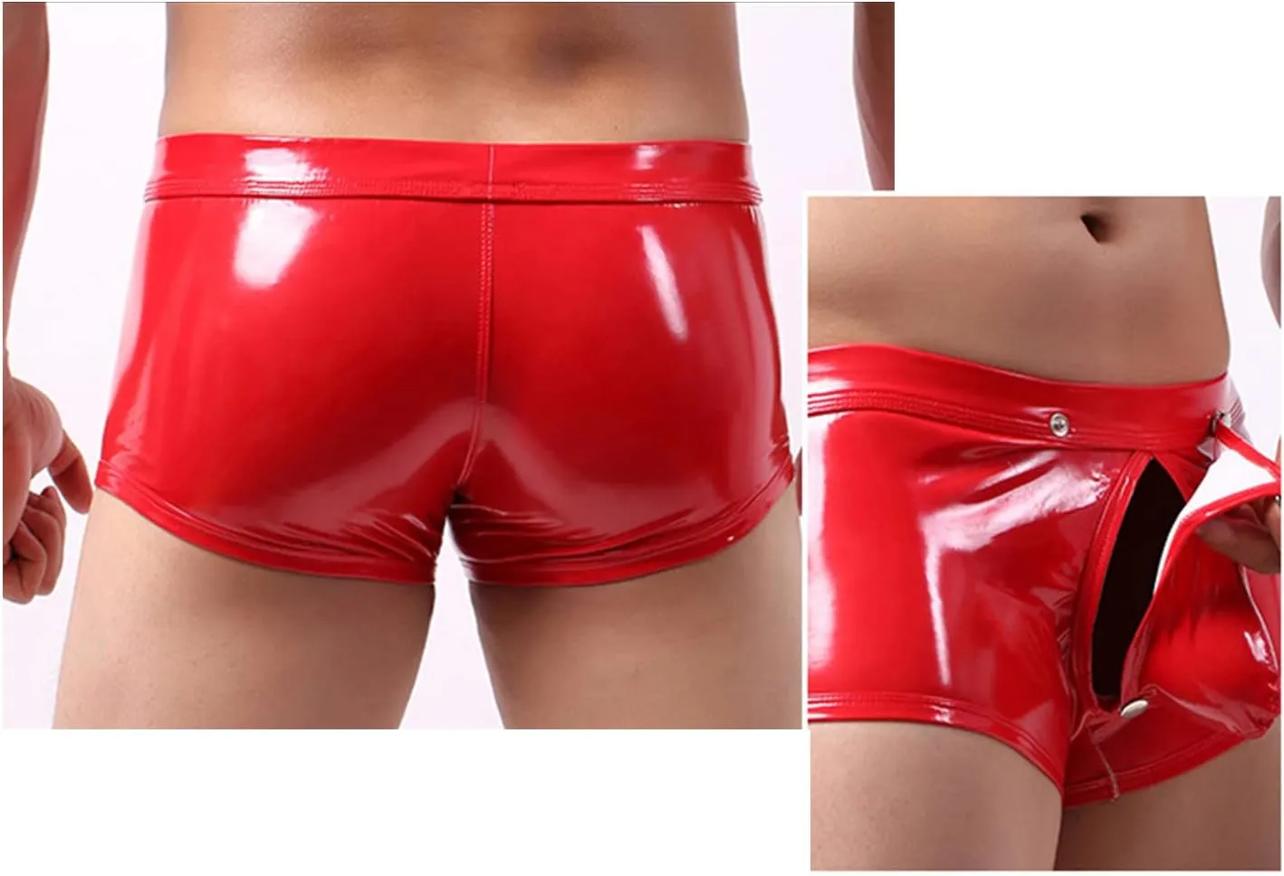 Men's Shiny Metallic Boxer Shorts Low Rise Sexy Briefs Bulge Pouch Trunks Imtation Patent Leather Underwear