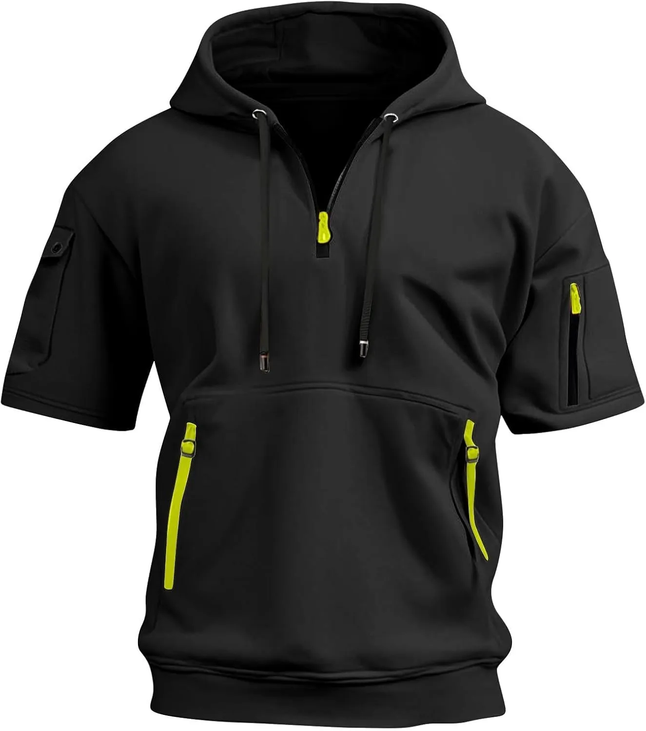 Mens Short Sleeve Hoodies Casual Lightweight Quarter Zip Hooded Sweatshirt Athletic Gym Workout T Shirts with Pocket