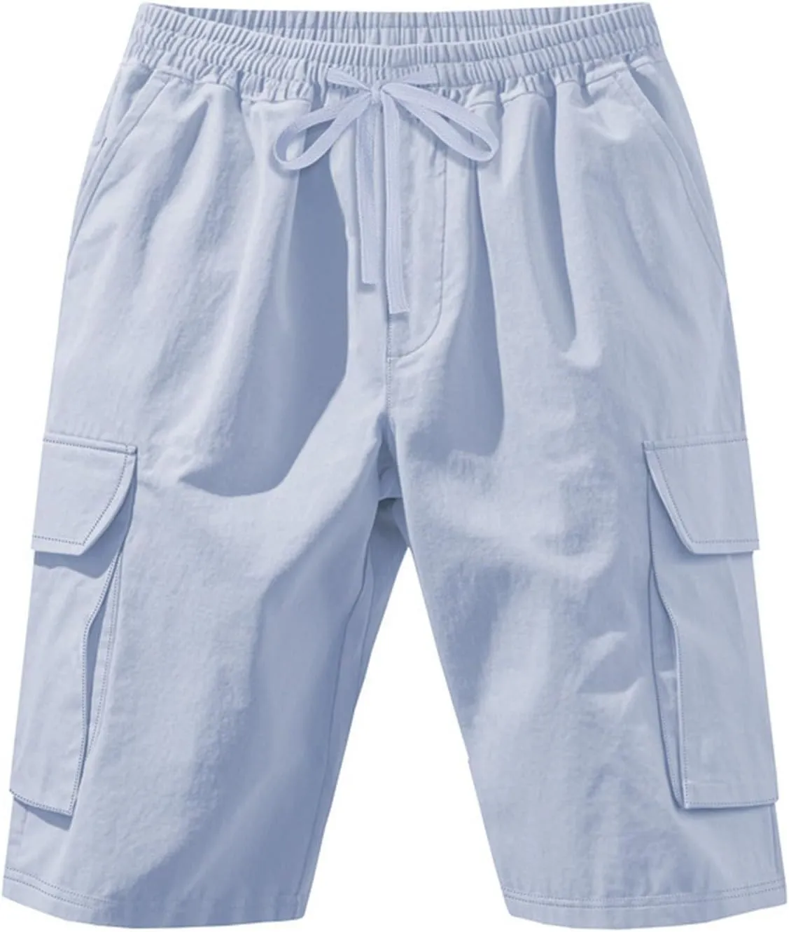 Men's Shorts Casual Cotton Linen Elastic Waist Summer Beach Vacation Shorts with Multi-Pocket