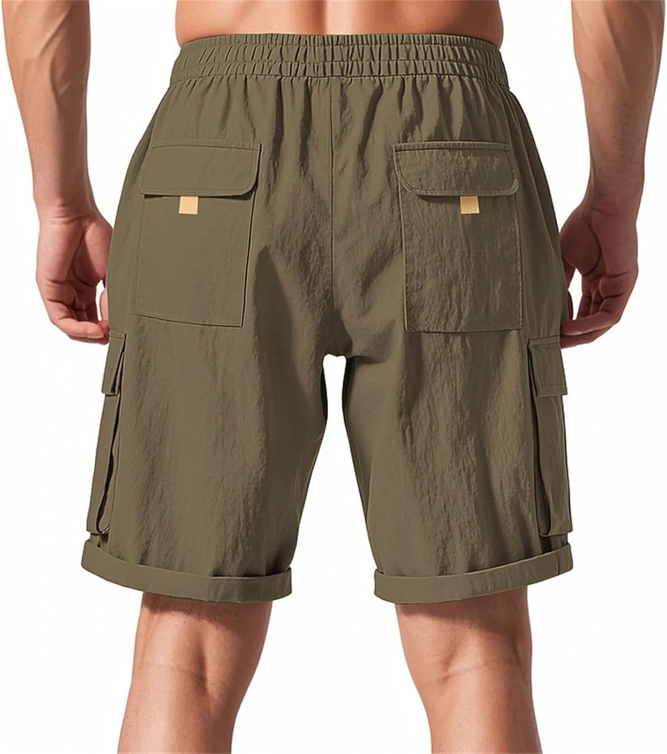 Men's Shorts Casual Cotton Linen Elastic Waist Summer Beach Vacation Shorts with Multi-Pocket