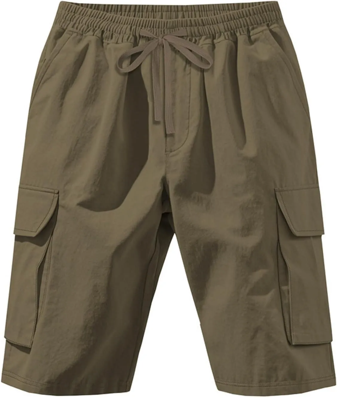 Men's Shorts Casual Cotton Linen Elastic Waist Summer Beach Vacation Shorts with Multi-Pocket