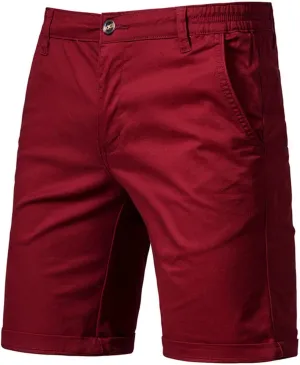 Men's Stretch Chino Short Slim Fit 10" Inseam Flat Front Shorts Summer Solid Lightweight Casual Shorts with Pocket