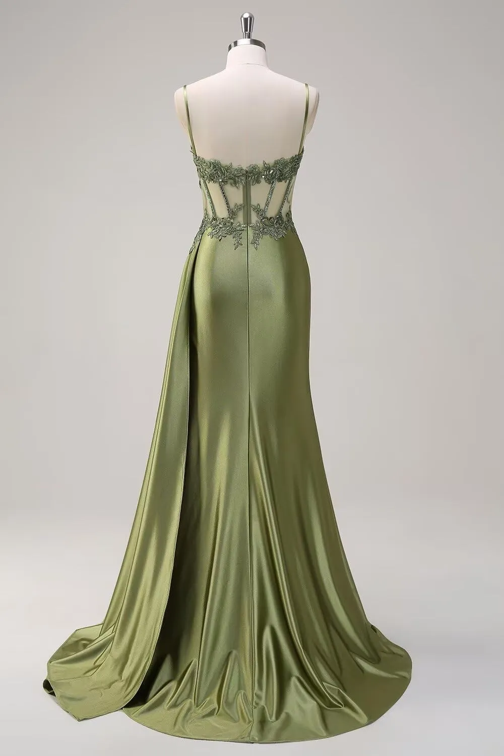 Mermaid Prom Dresses for Women Sparkly Lace Satin Applique Formal Dress with Slit