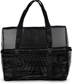 Mesh Beach Bag - Oversized Beach Tote Bag with Zipper & Deep Pockets - Foldable Beach Toy Bag for Gym, Picnic, Shopping or Travel