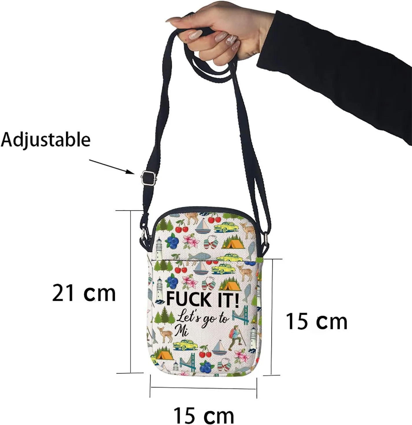 MI Cosmetic Makeup Bag MI Travel Gift MI Travel Pouch Girls Trip to MI Gift for Her (Crossbody bag)