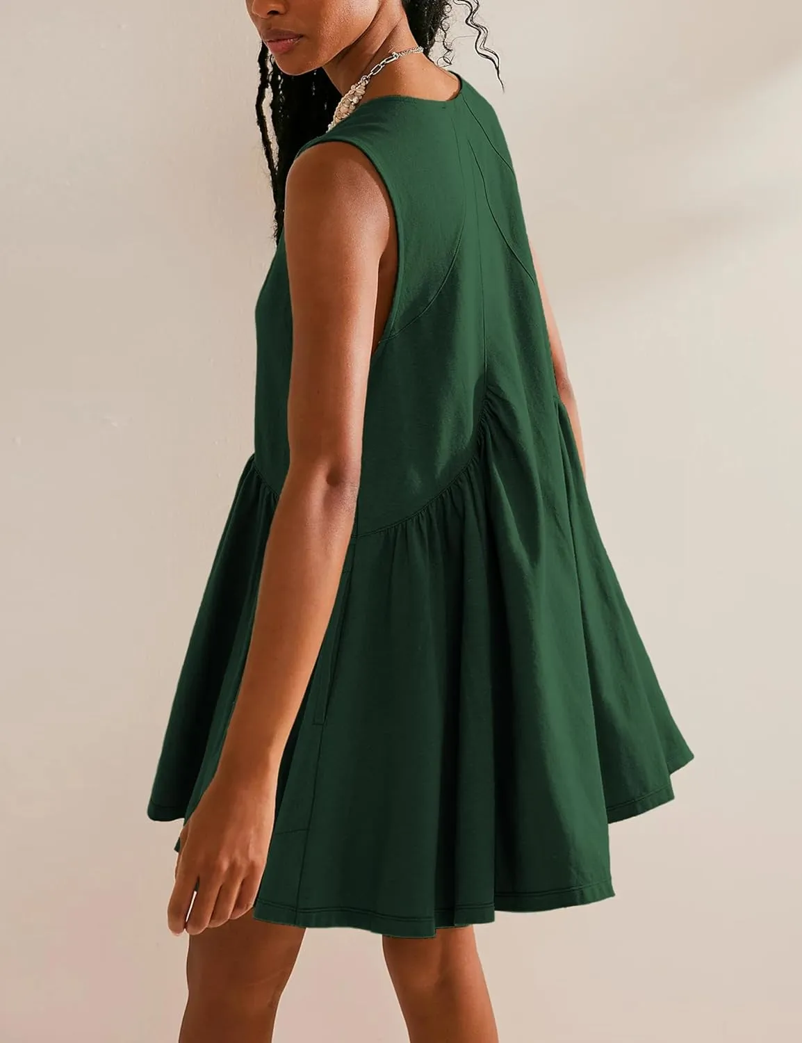 Mini Dress for Women 2025 Summer Casual Sleeveless V Neck Sundress Loose Babydoll Dress with Pockets