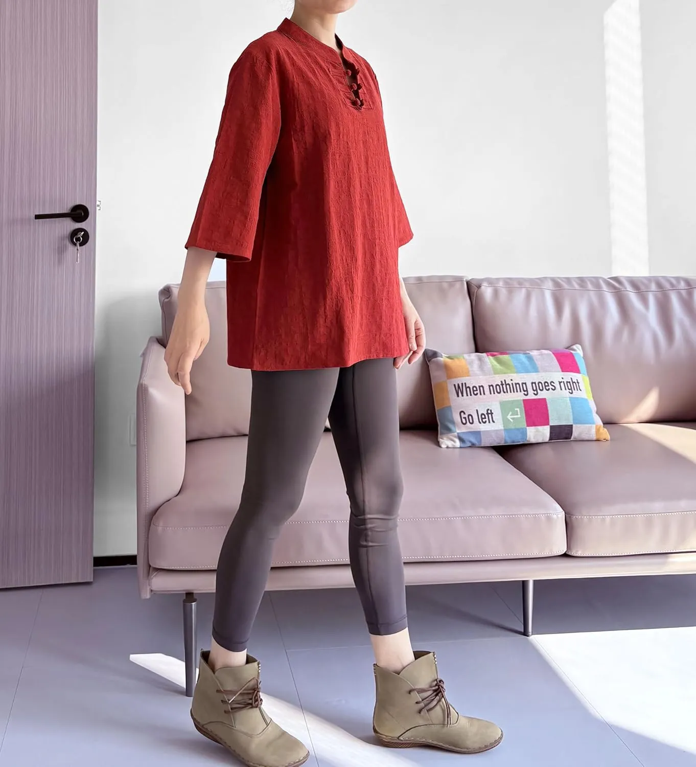 Minibee Women's 3/4 Length Sleeve Tops Cotton Linen Shirts Casual Blouse Summer Tops for Women