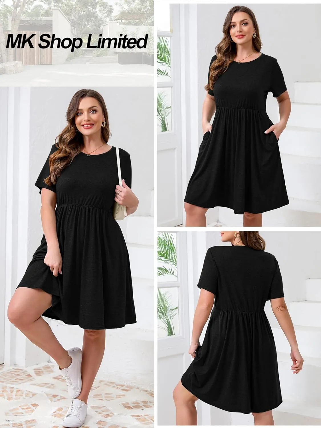 MK Shop Limited Womens Plus Size Dresses Maxi Summer Casual Curvy Cute Dress Short Sleeve Loose Dress with Pockets