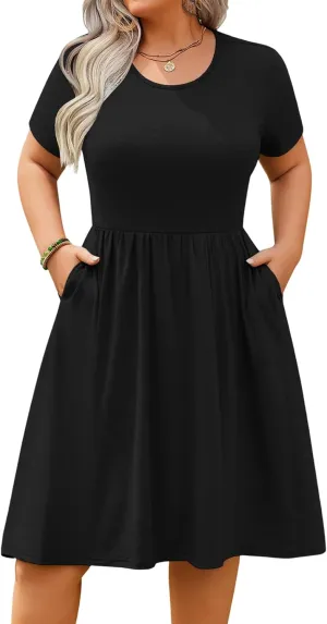 MK Shop Limited Womens Plus Size Dresses Maxi Summer Casual Curvy Cute Dress Short Sleeve Loose Dress with Pockets