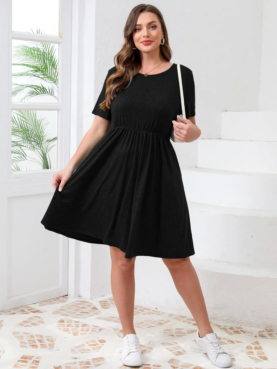 MK Shop Limited Womens Plus Size Dresses Maxi Summer Casual Curvy Cute Dress Short Sleeve Loose Dress with Pockets