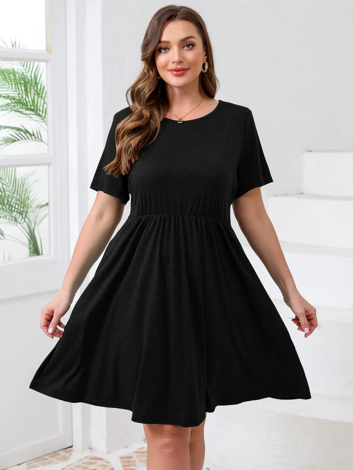 MK Shop Limited Womens Plus Size Dresses Maxi Summer Casual Curvy Cute Dress Short Sleeve Loose Dress with Pockets