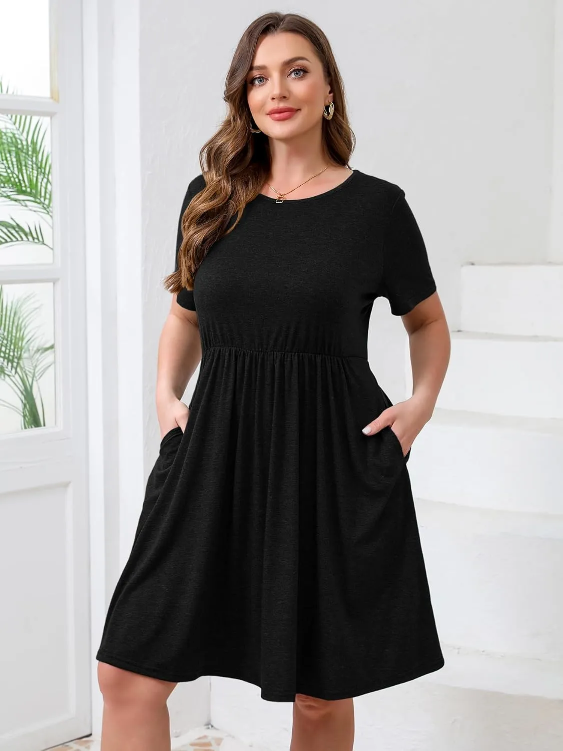 MK Shop Limited Womens Plus Size Dresses Maxi Summer Casual Curvy Cute Dress Short Sleeve Loose Dress with Pockets