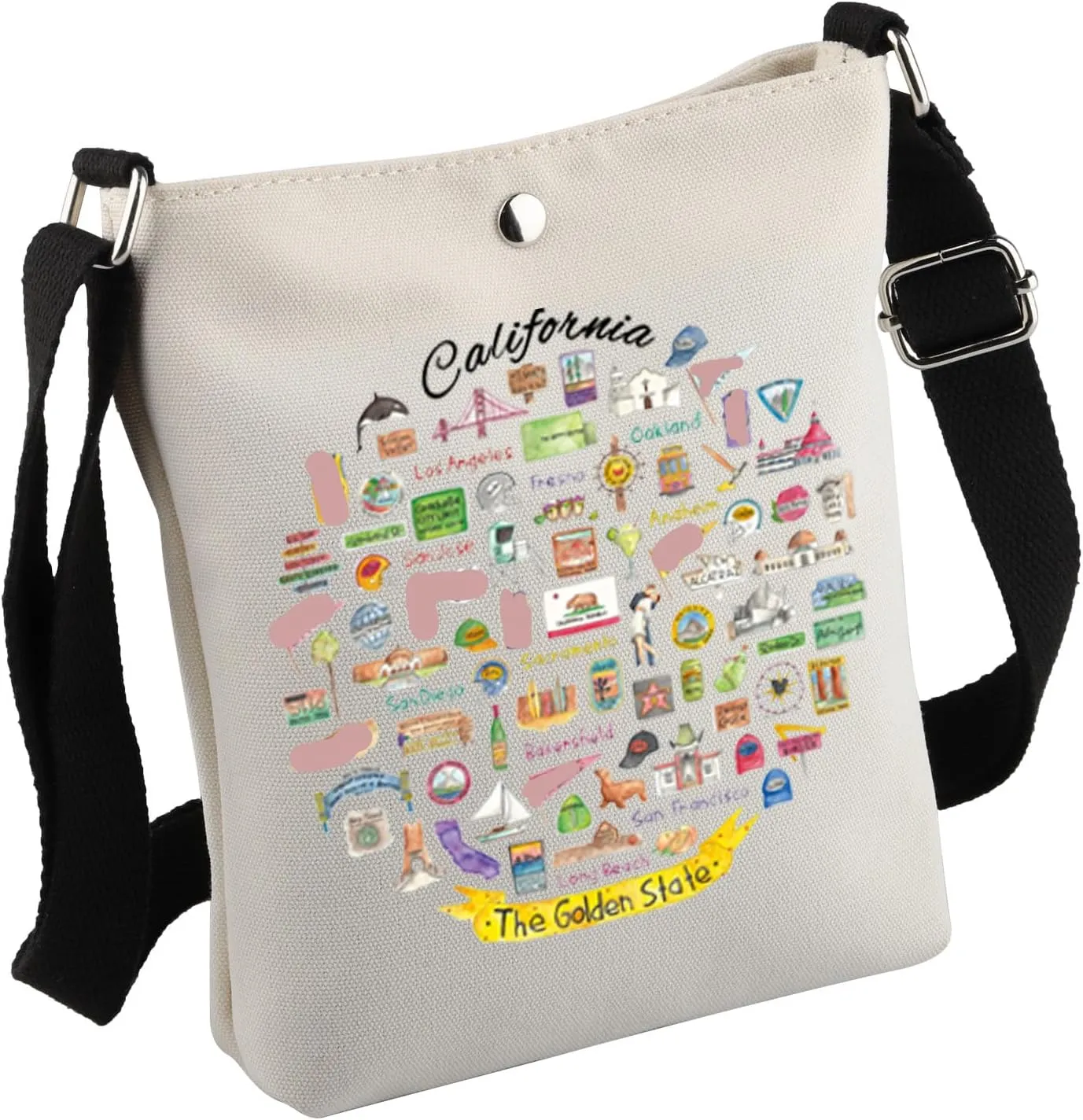 MNIGIU California Tote Bag - White, Medium - Perfect for Travel, Everyday Use, and Makeup Storage