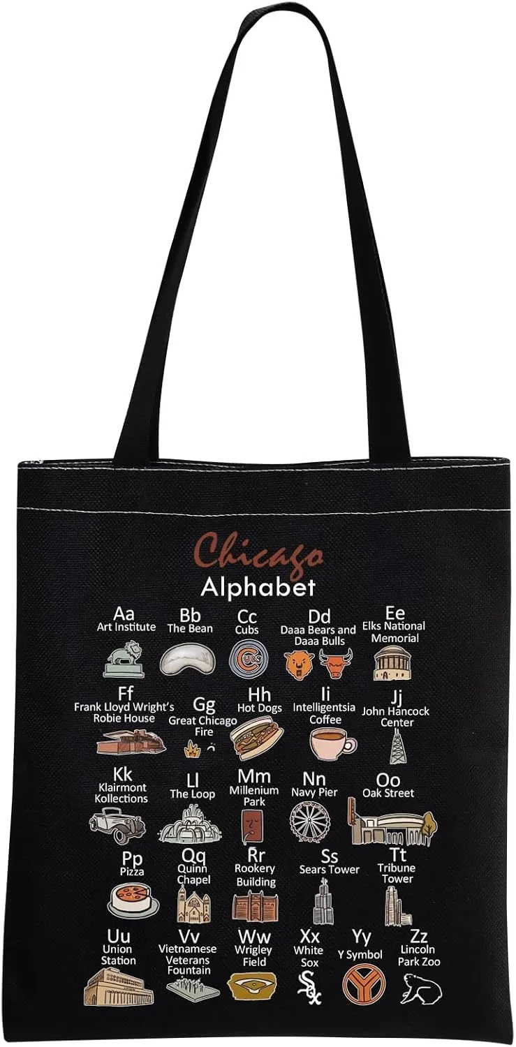 MNIGIU Chicago Canvas Tote Bag - Eco Tote Bag, Reusable Welcome Bag